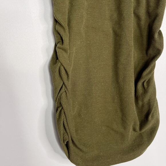Evereve XSmall Olive Green Linen Rib Ruched Tank Top Crew Neck Side Seam Ruching - Picture 5 of 12
